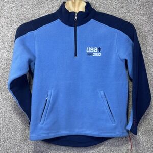 Vintage Team USA Jacket Womens Medium Blue Salt Lake 2002 Olympics Roots Fleece